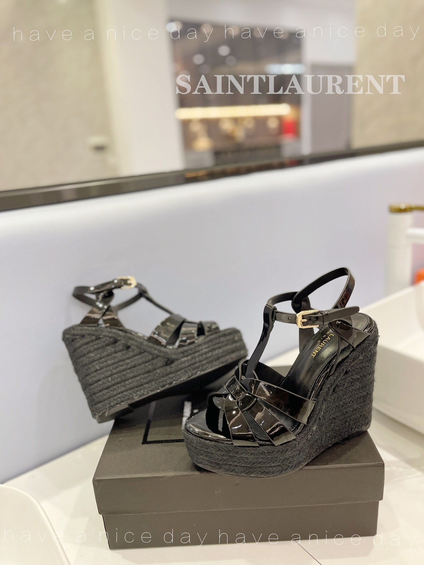 Y51 Espadrille Wedge Sandals Black