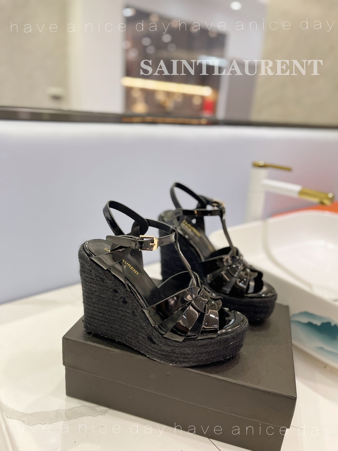 Y51 Espadrille Wedge Sandals Black