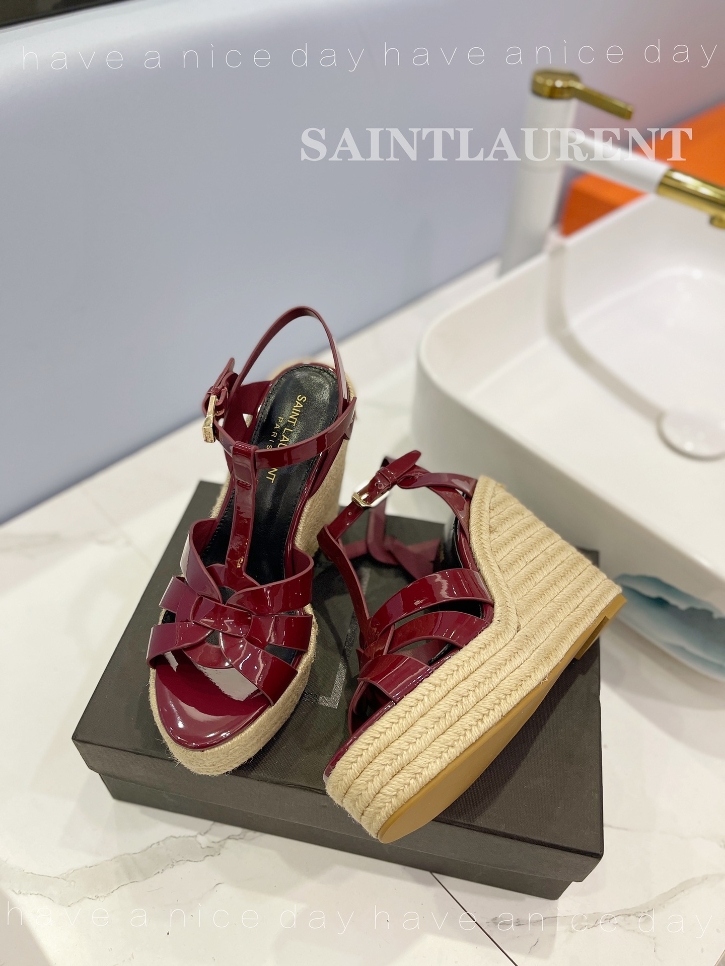 Y51 Espadrille Wedge Sandals Claret
