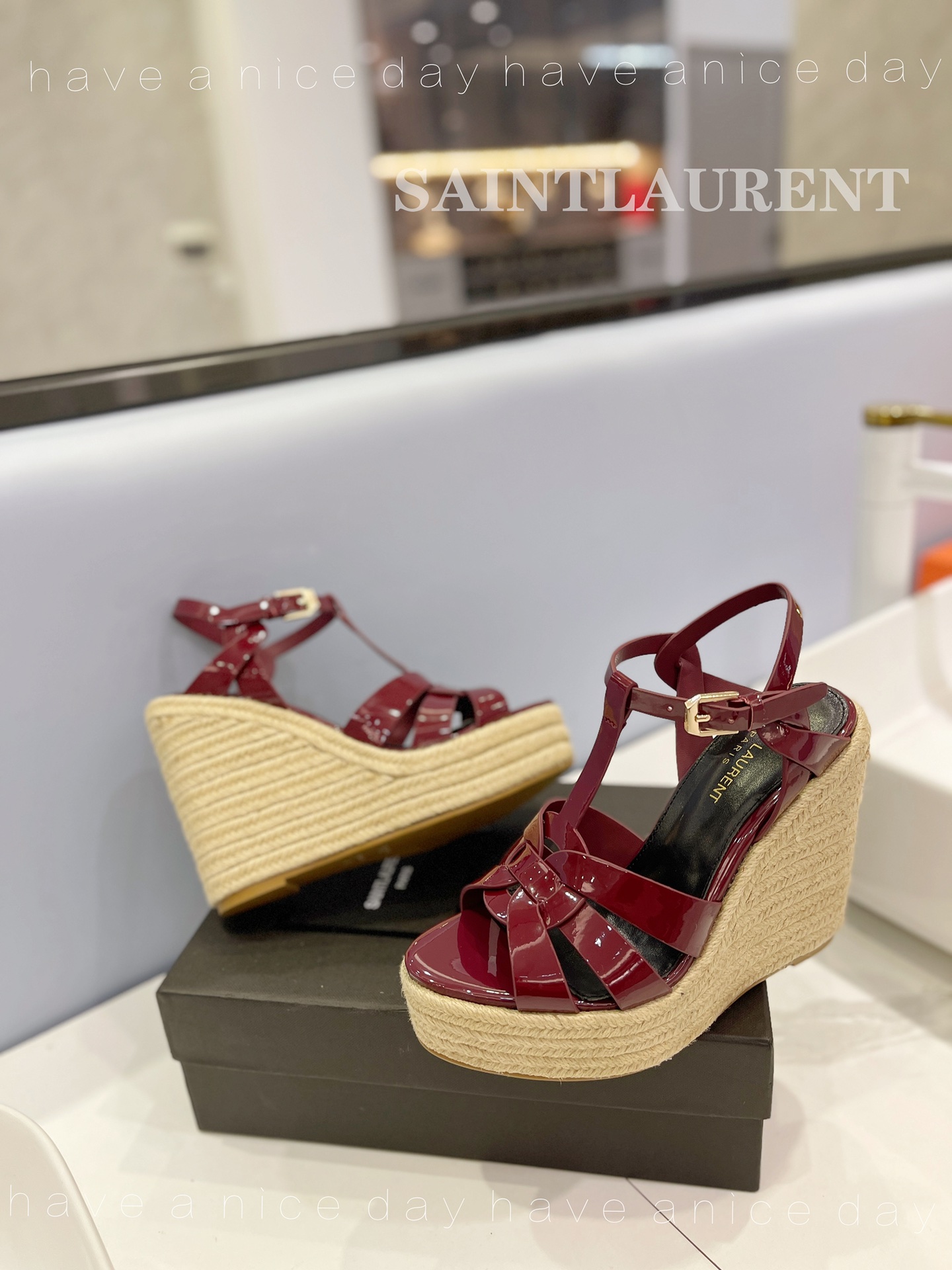 Y51 Espadrille Wedge Sandals Claret