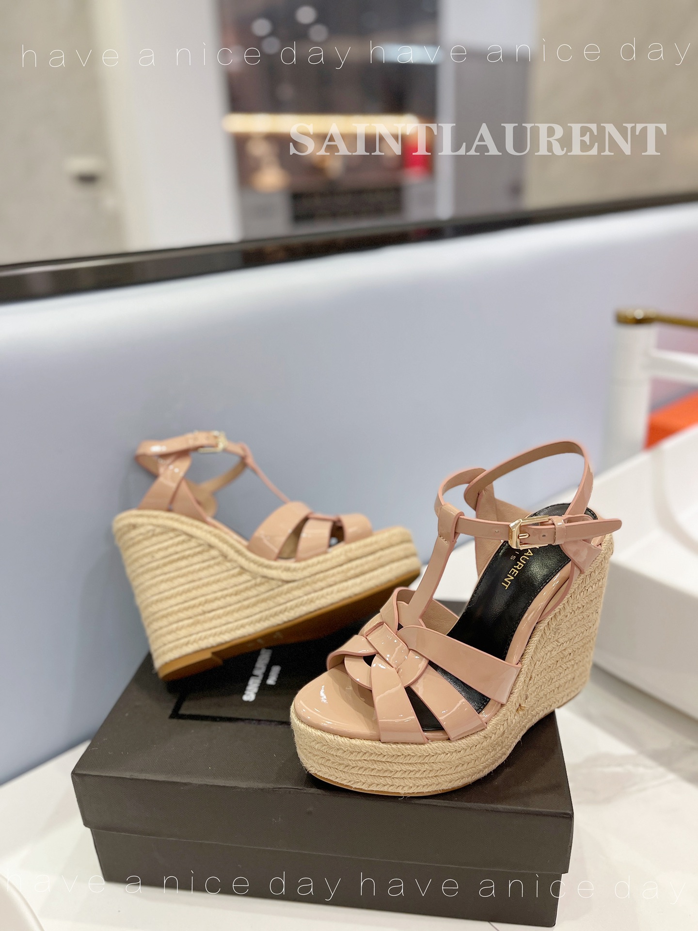 Y51 Espadrille Wedge Sandals Pink