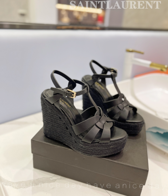 Y51 Espadrille Wedge Sandals Matte Black