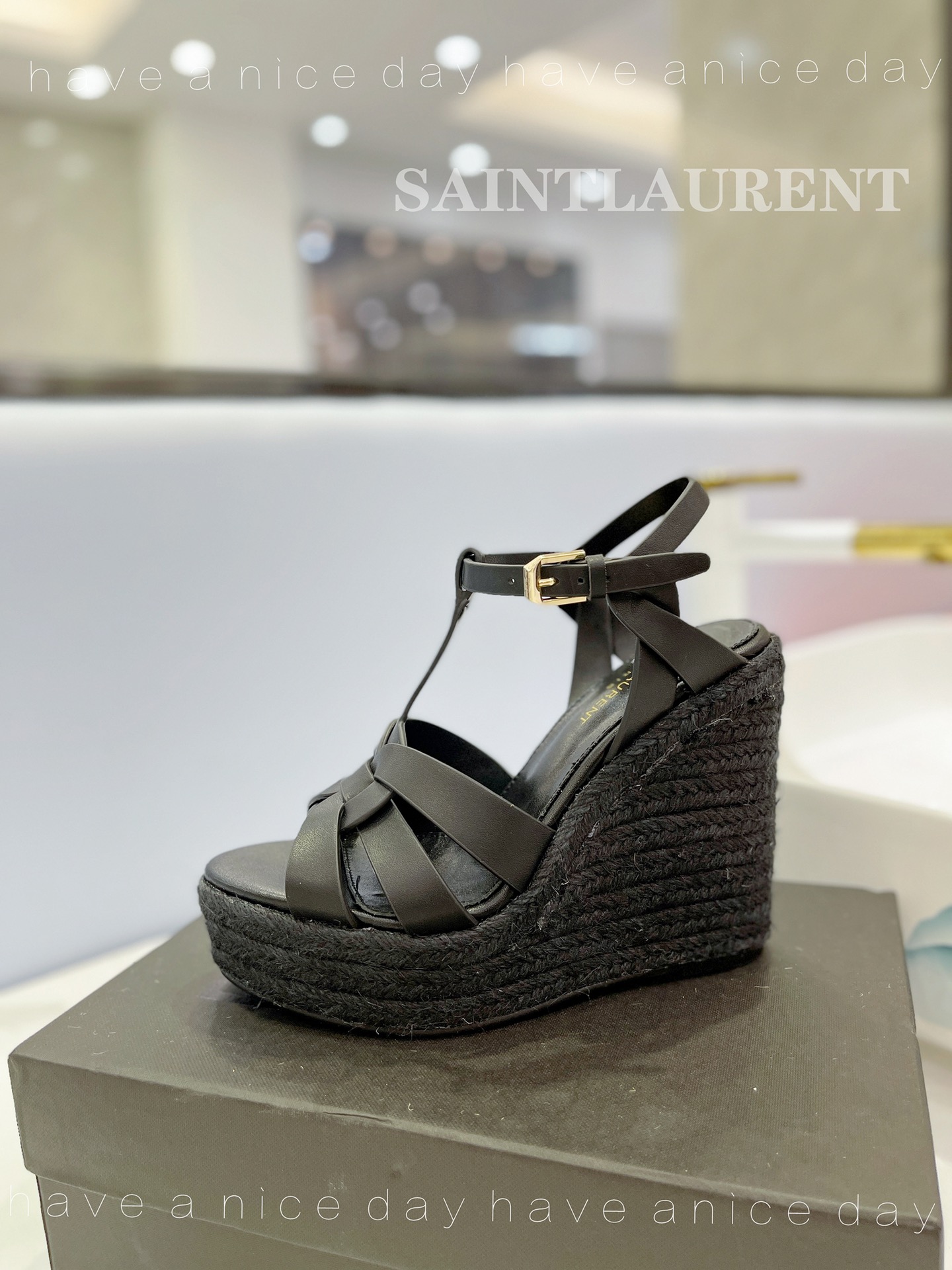 Y51 Espadrille Wedge Sandals Matte Black