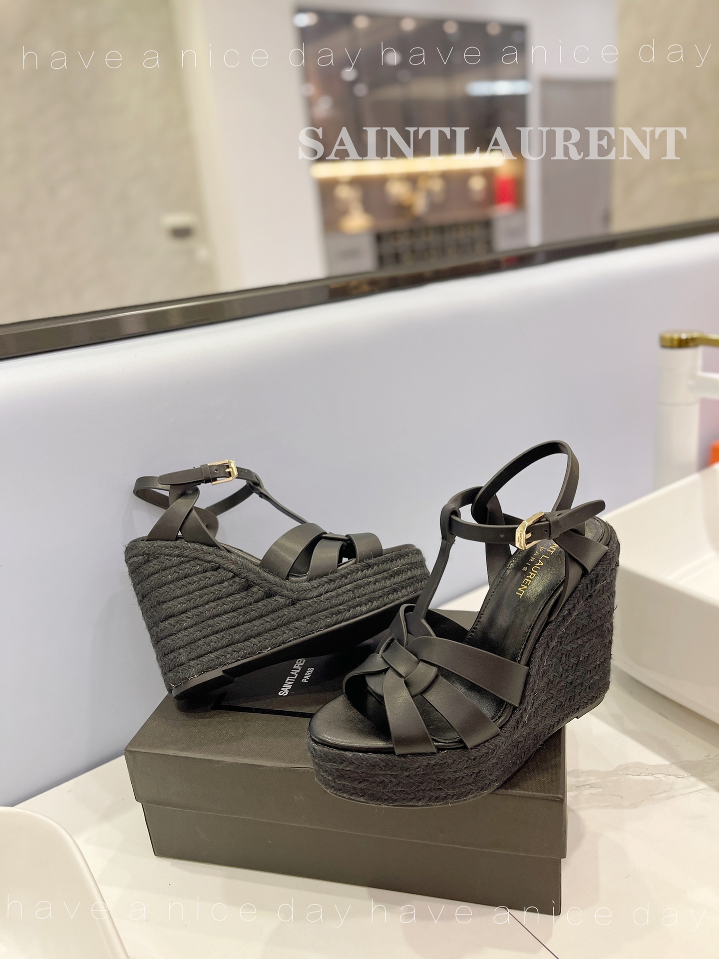 Y51 Espadrille Wedge Sandals Matte Black