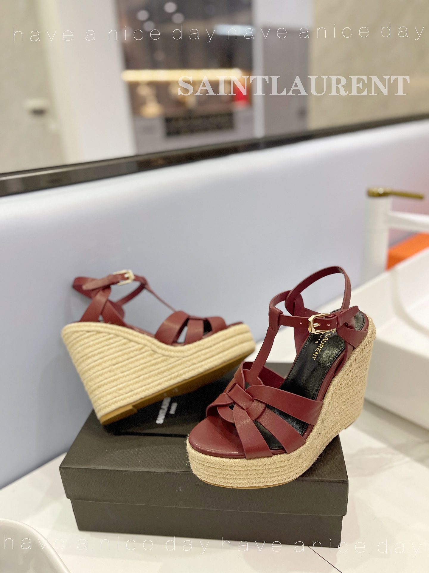 Y51 Espadrille Wedge Sandals Matte Claret