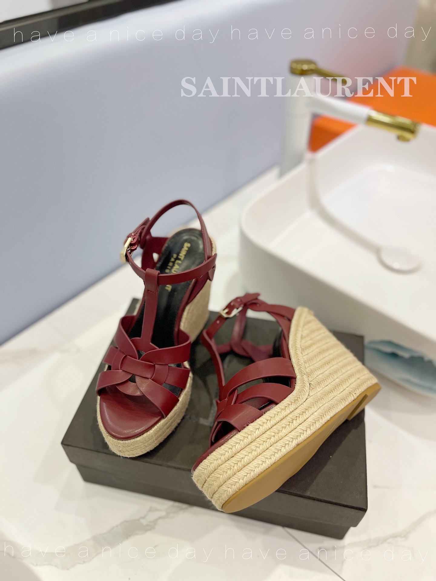 Y51 Espadrille Wedge Sandals Matte Claret