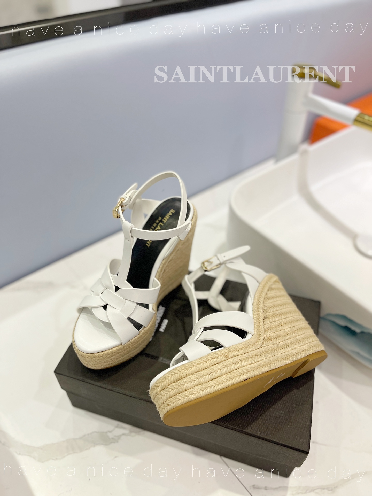 Y51 Espadrille Wedge Sandals Matte White
