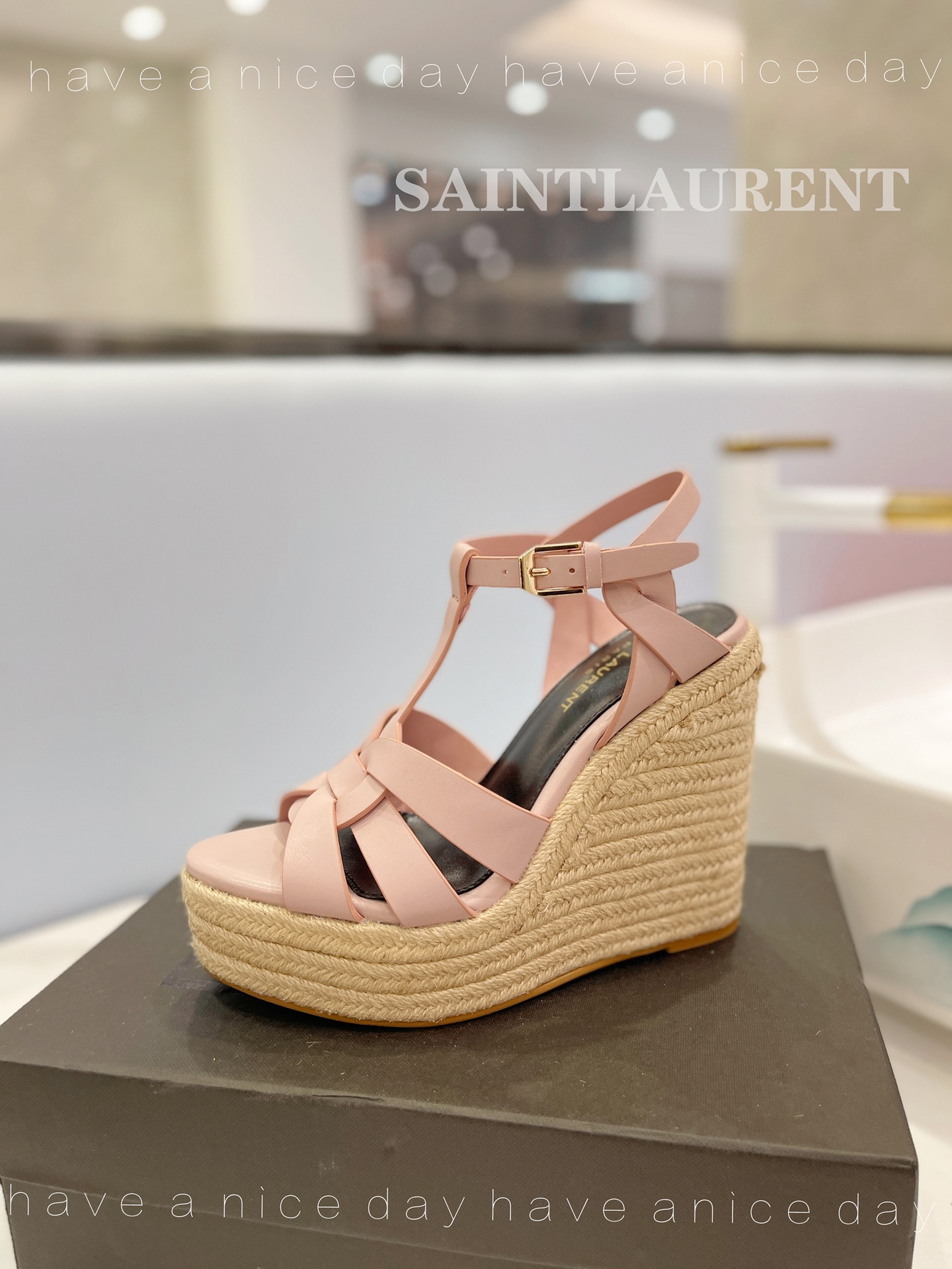 Y51 Espadrille Wedge Sandals Matte Pink