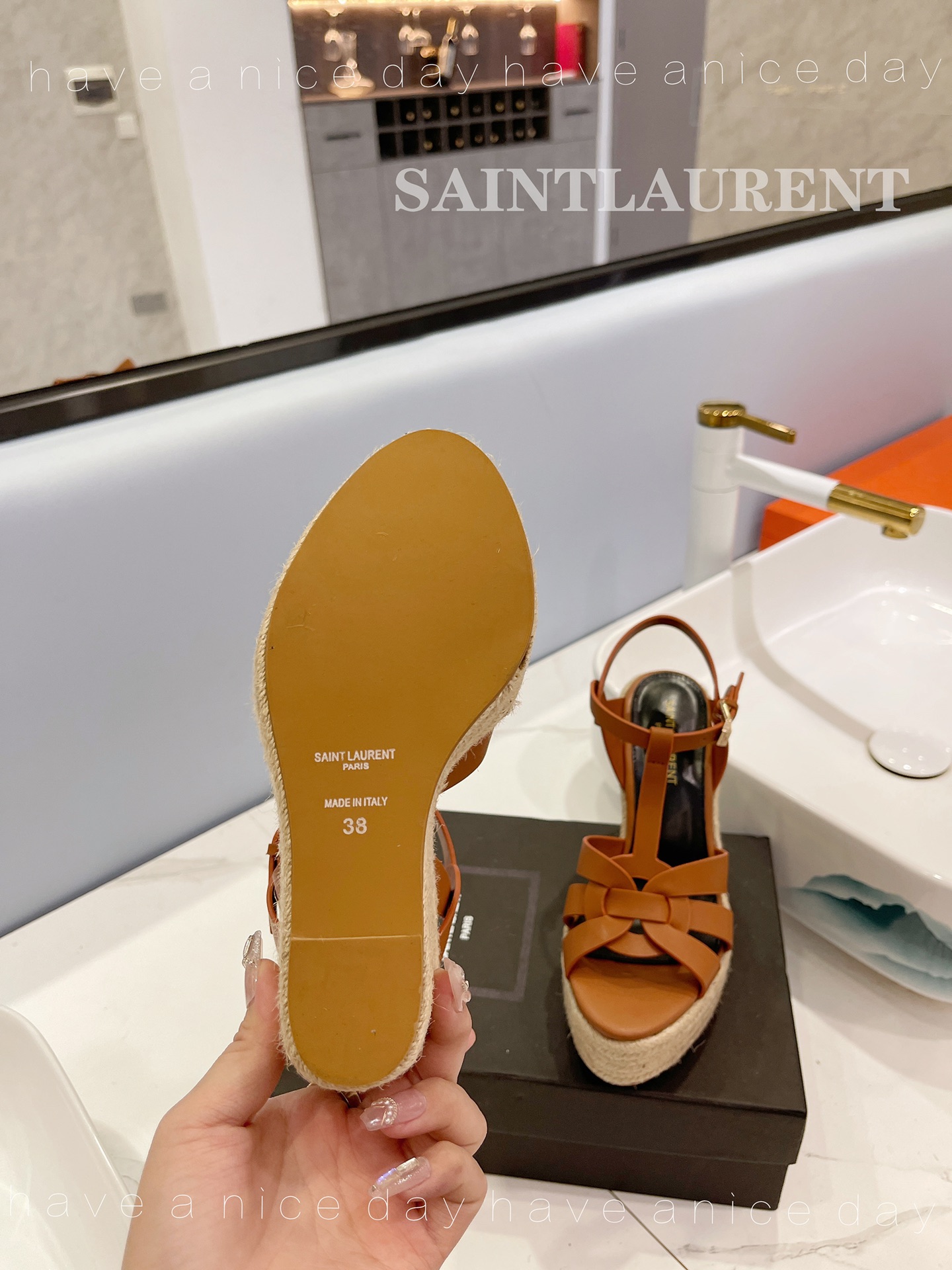 Y51 Espadrille Wedge Sandals Matte Brown