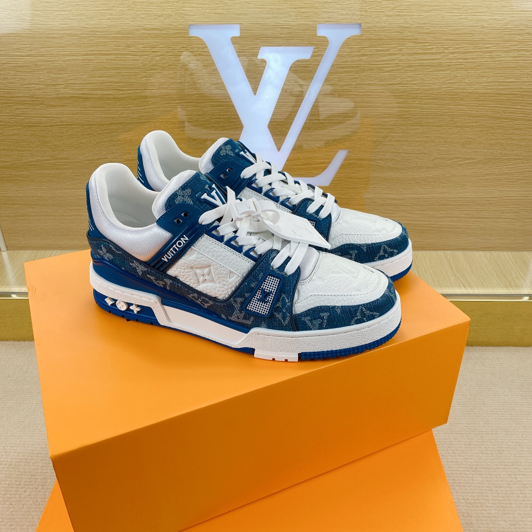 L0vis Vvtt0n Trainer Sneakers White And Blue Denim