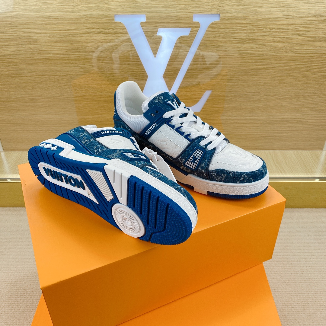 L0vis Vvtt0n Trainer Sneakers White And Blue Denim