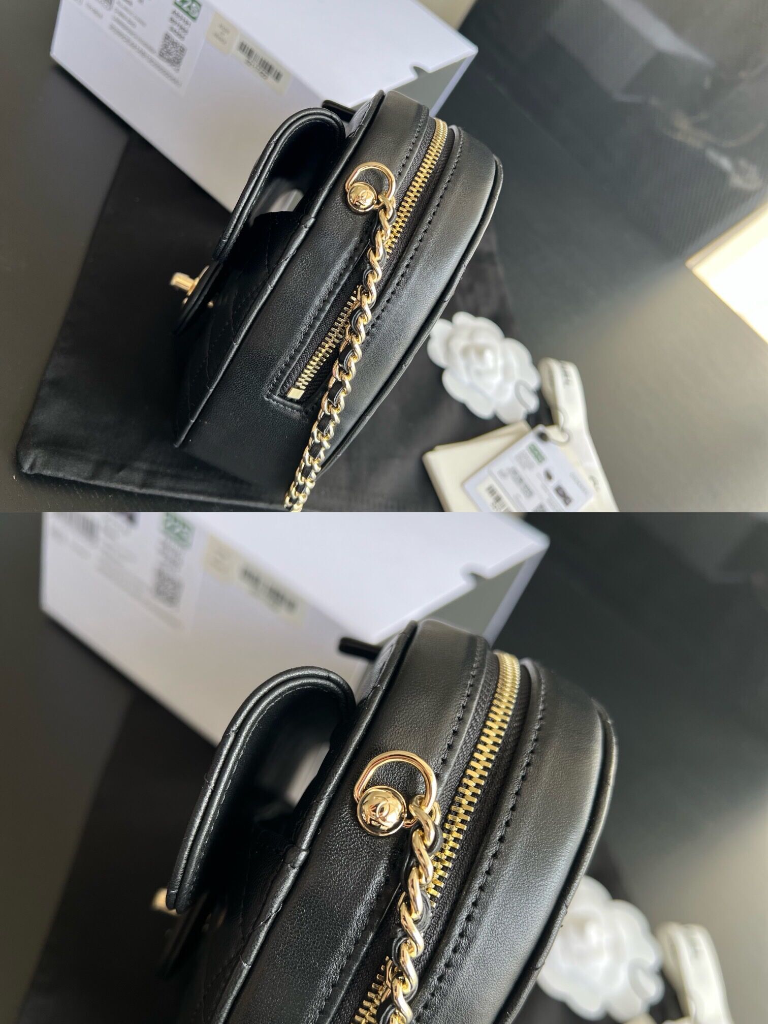 Bagsaaa Ch**el Heart Bag Lambskin Black AS3191 - 16x18x6.5cm