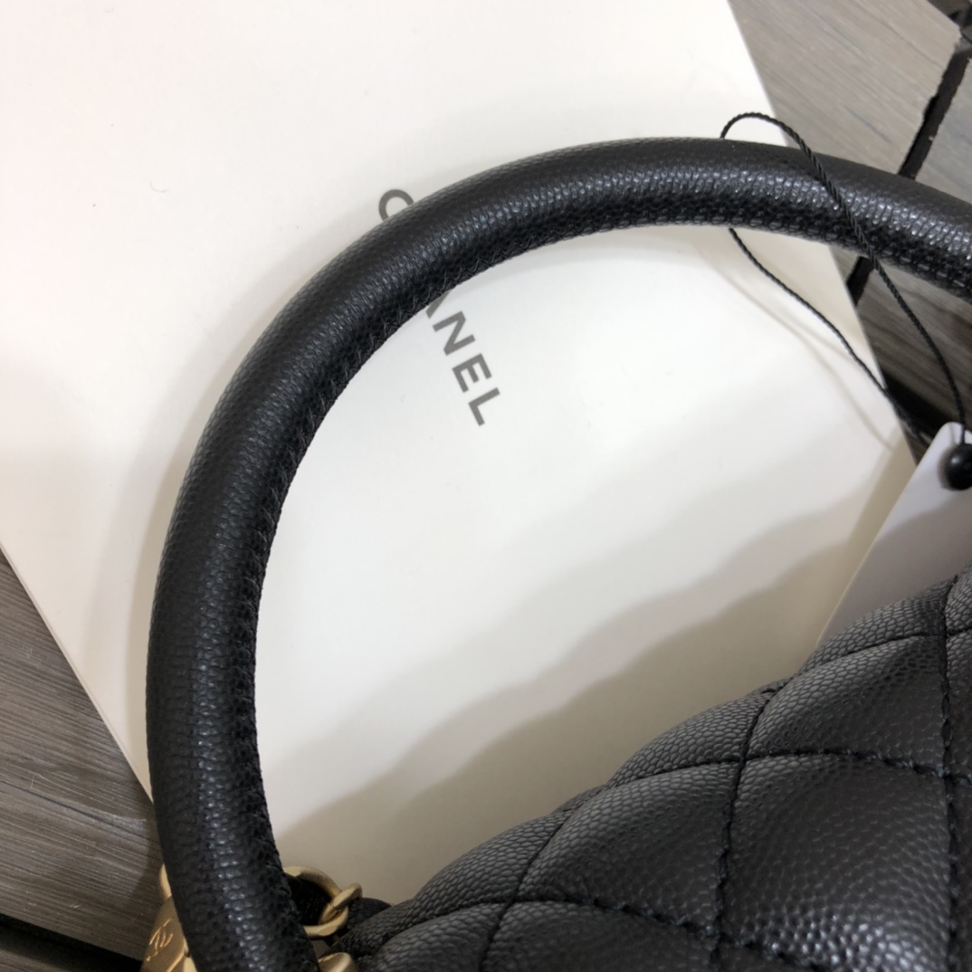 Bagsaaa Ch**el Coco Large Flap Bag With Top Handle A92991 Black - 18 × 29 × 12 cm