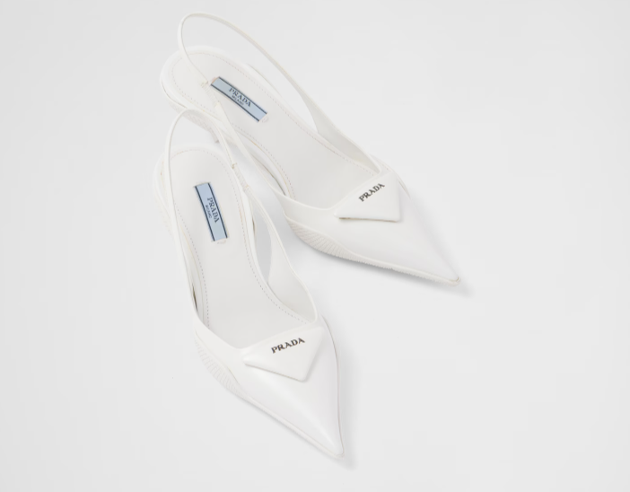Bagsaaa Pra*a Brushed leather slingback pumps white