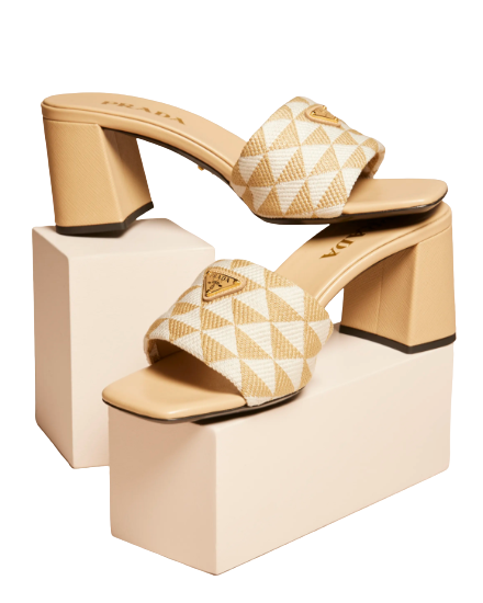 Bagsaaa Embroidered fabric sandals beige color