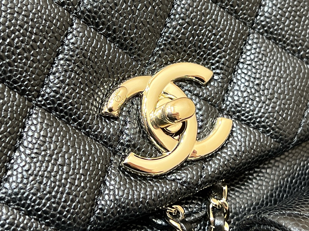 Bagsaaa Small Backpack Grained Shiny Calfskin & Gold-Tone Metal Black - 21*20*12cm