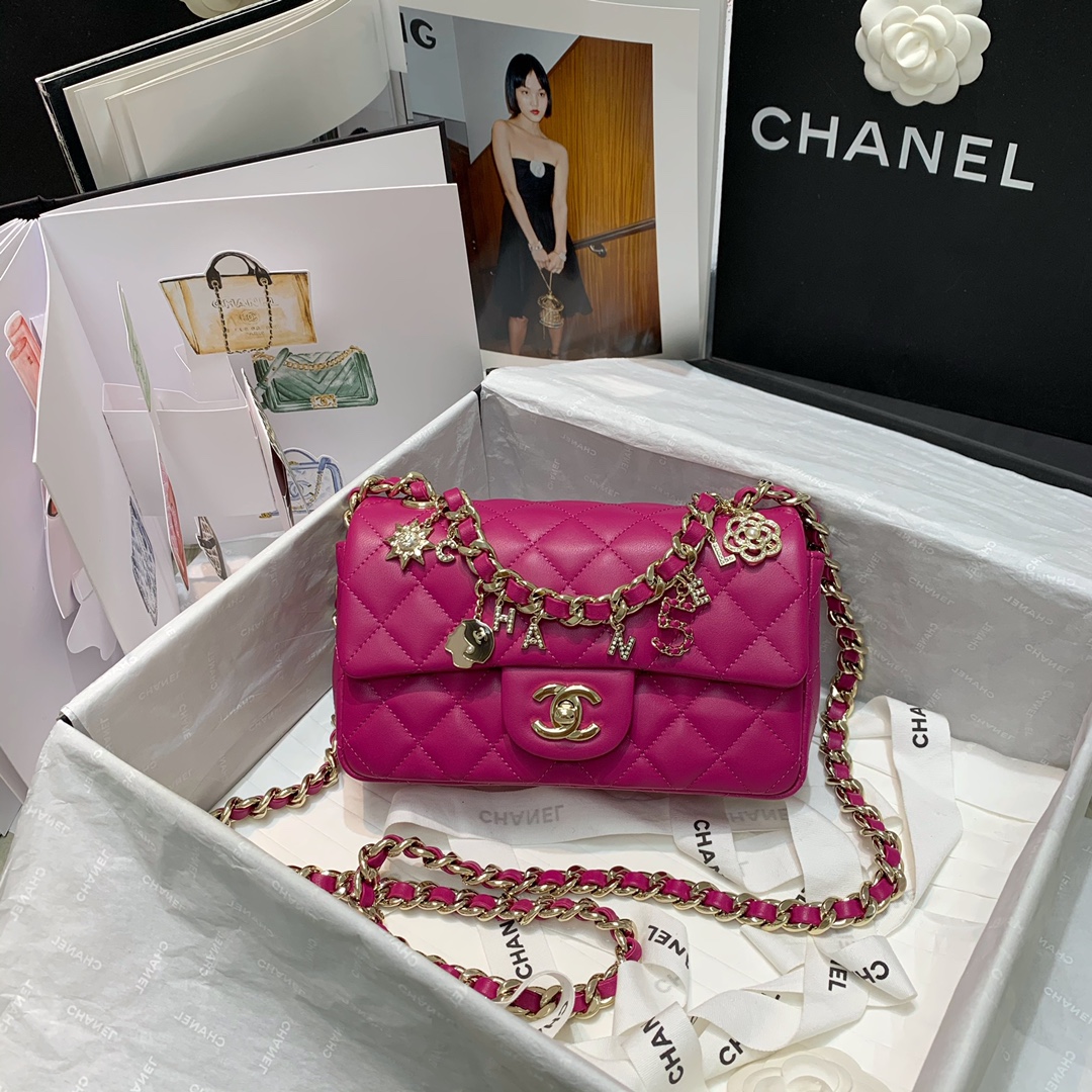Bagsaaa Ch**el Charm Flap Bag Pink - 20cm