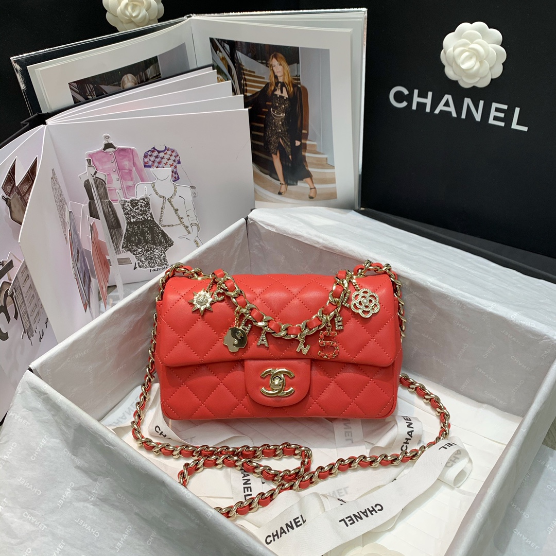 Bagsaaa Ch**el Charm Flap Bag Orange - 20cm