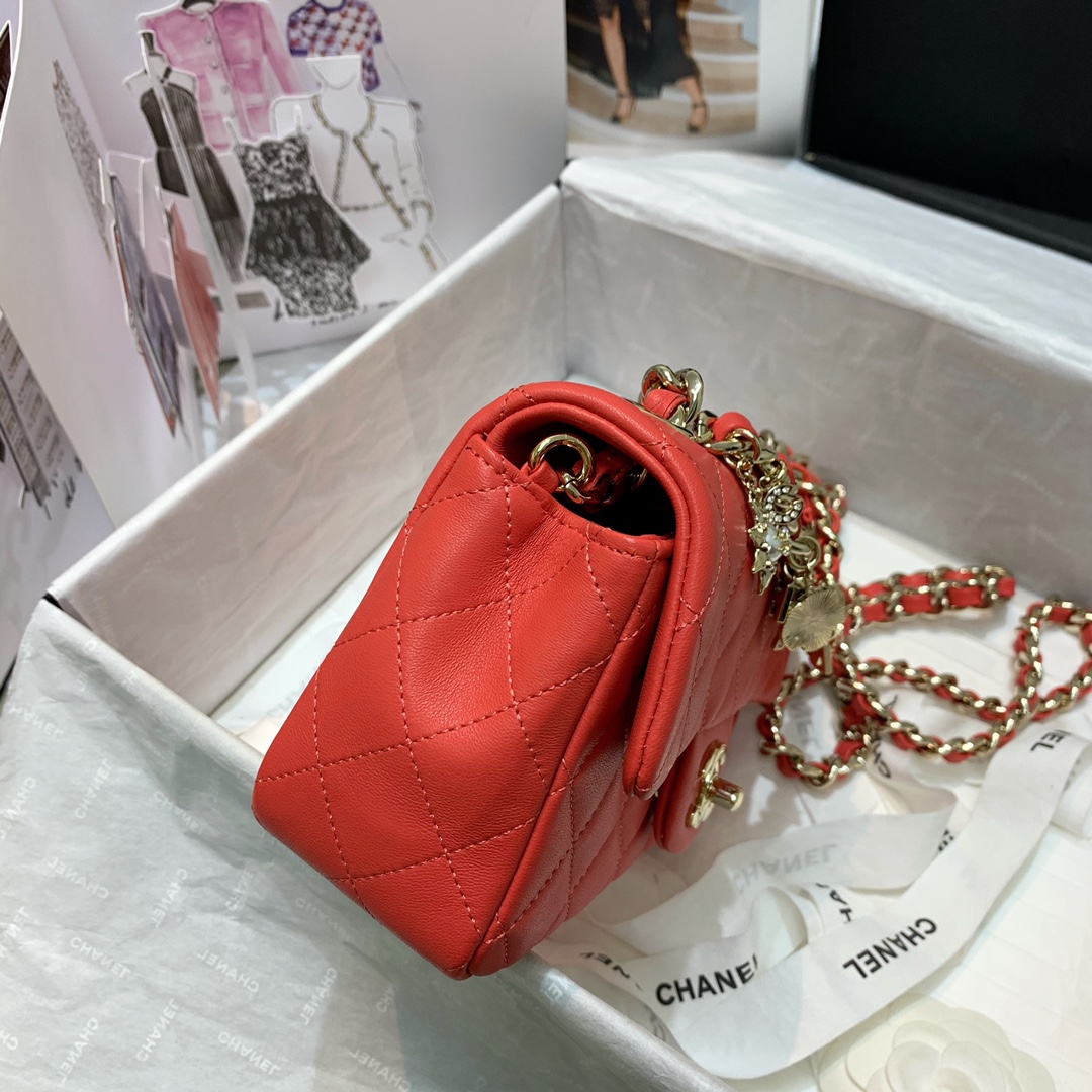 Bagsaaa Ch**el Charm Flap Bag Orange - 20cm