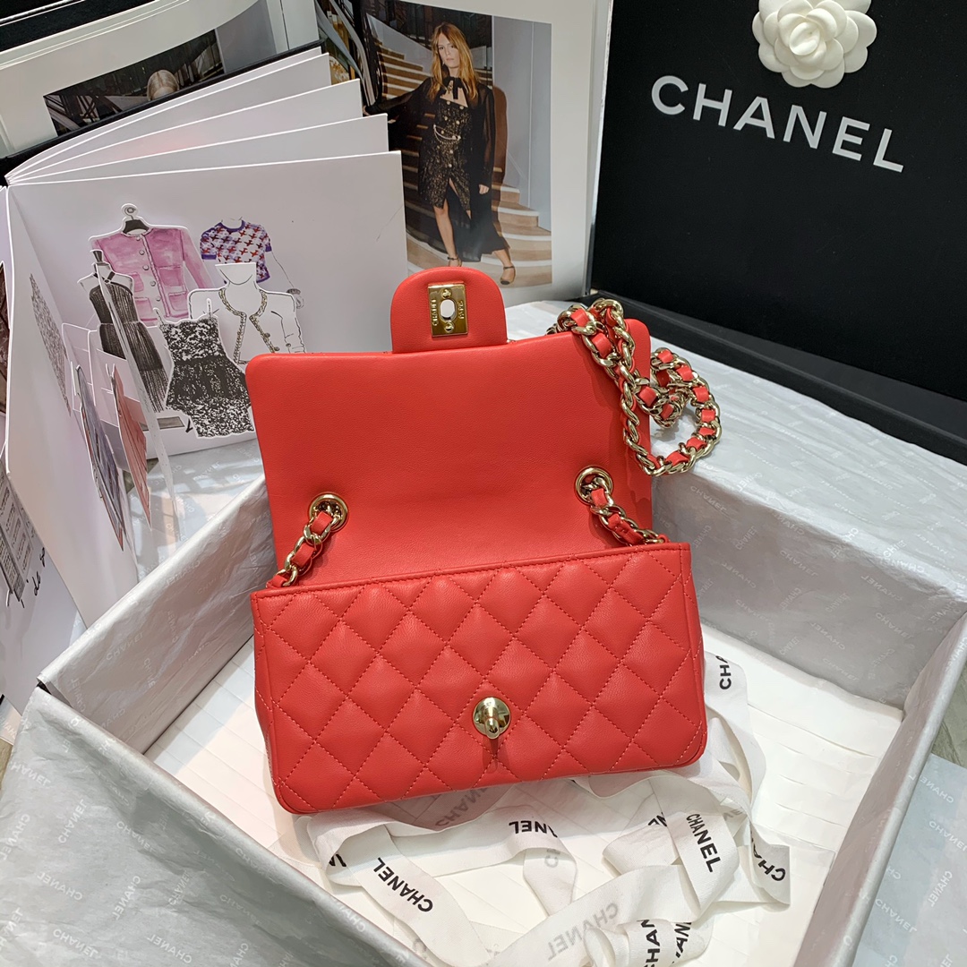 Bagsaaa Ch**el Charm Flap Bag Orange - 20cm