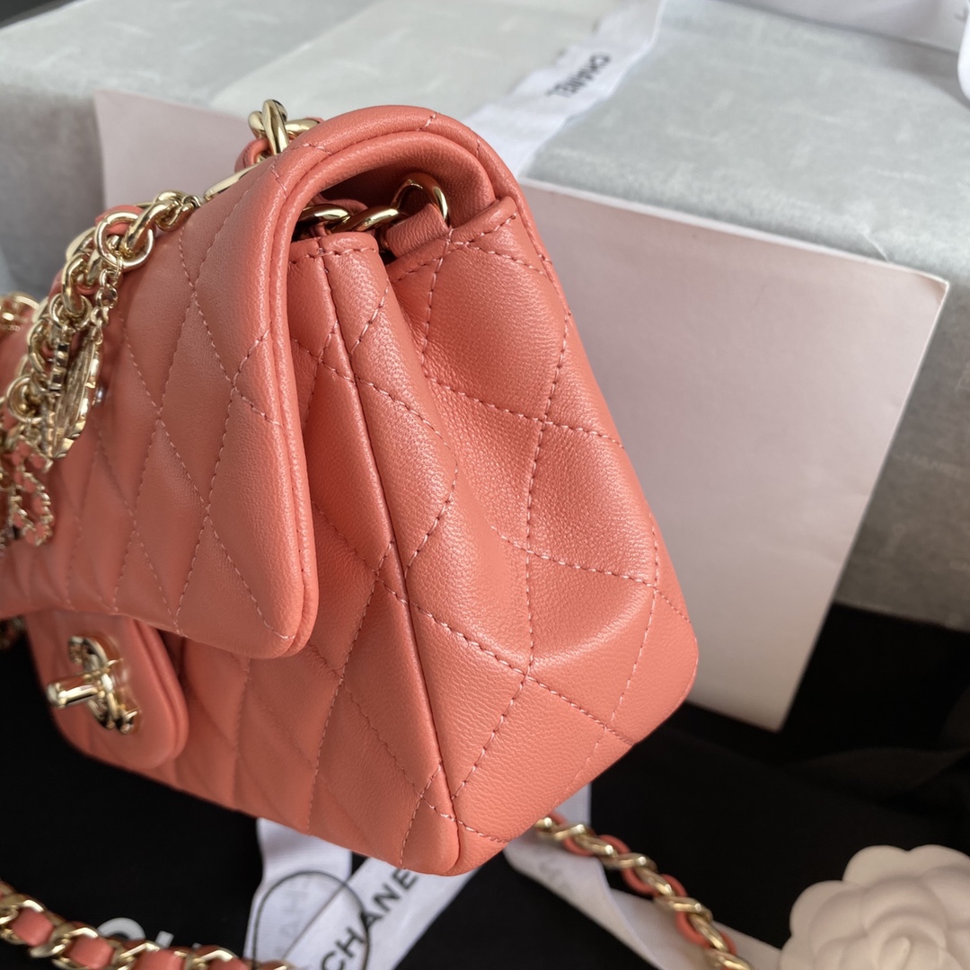 Bagsaaa Ch**el Charm Flap Bag Light Orange - 20cm
