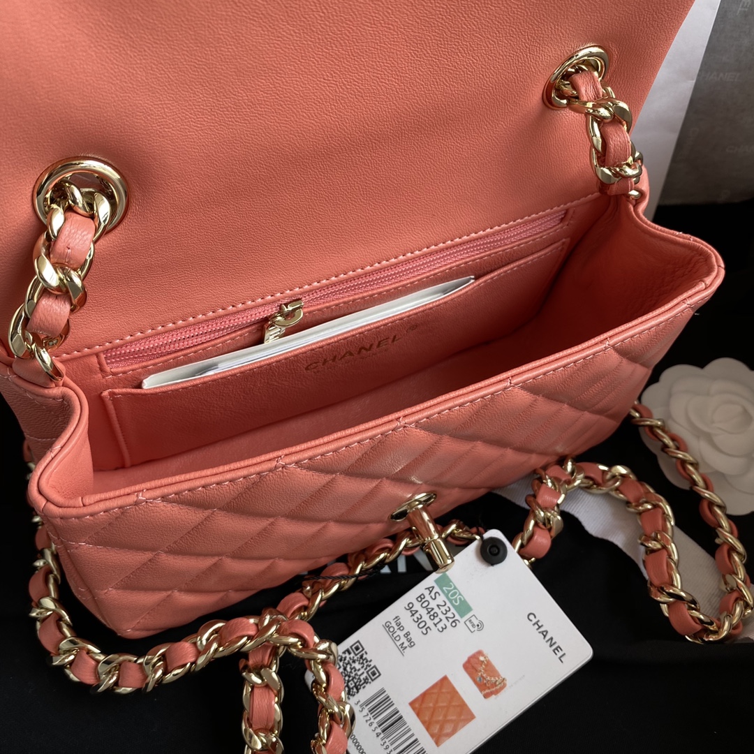 Bagsaaa Ch**el Charm Flap Bag Light Orange - 20cm