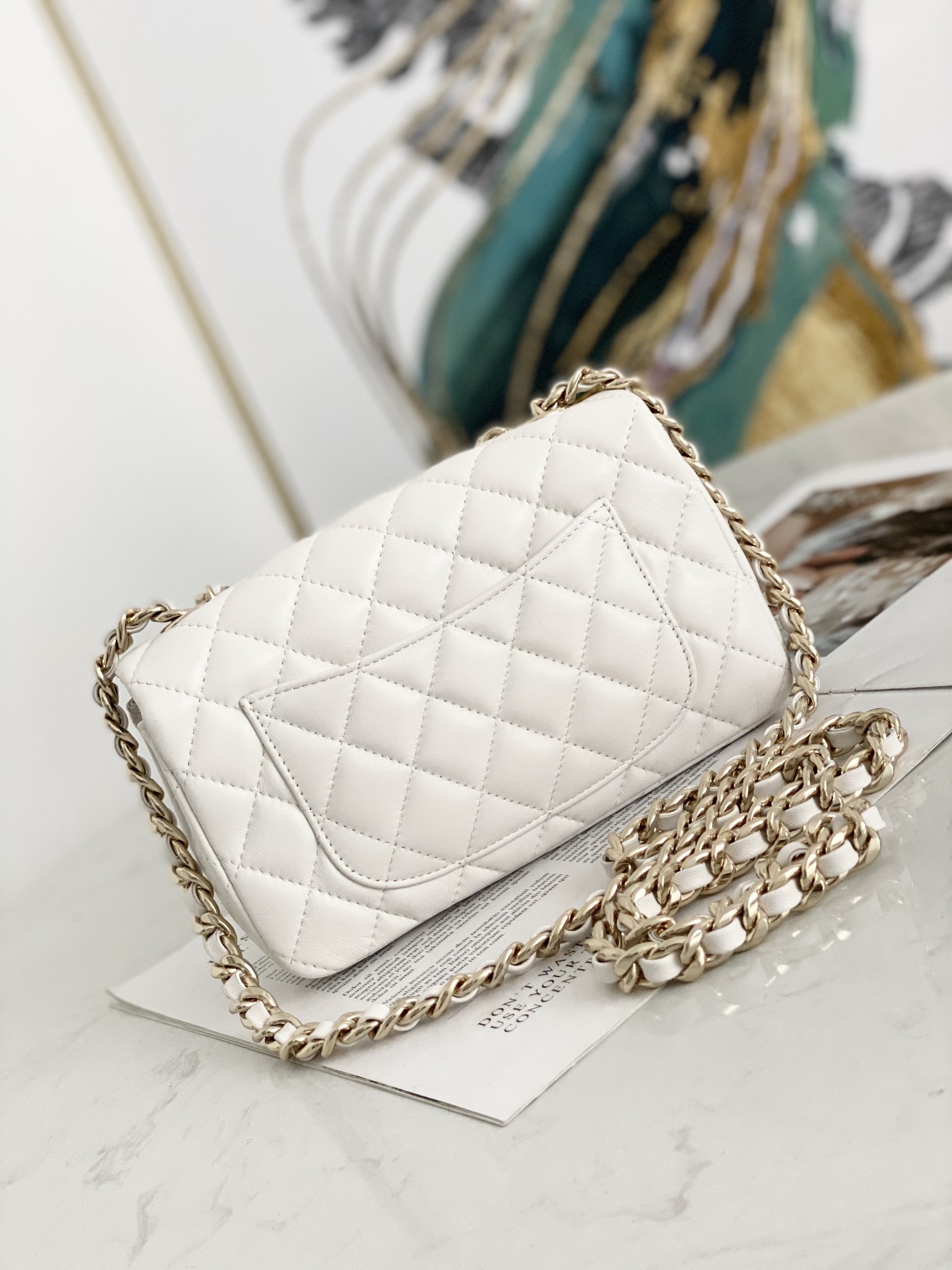 Bagsaaa Ch**el Charm Flap Bag White - 20cm