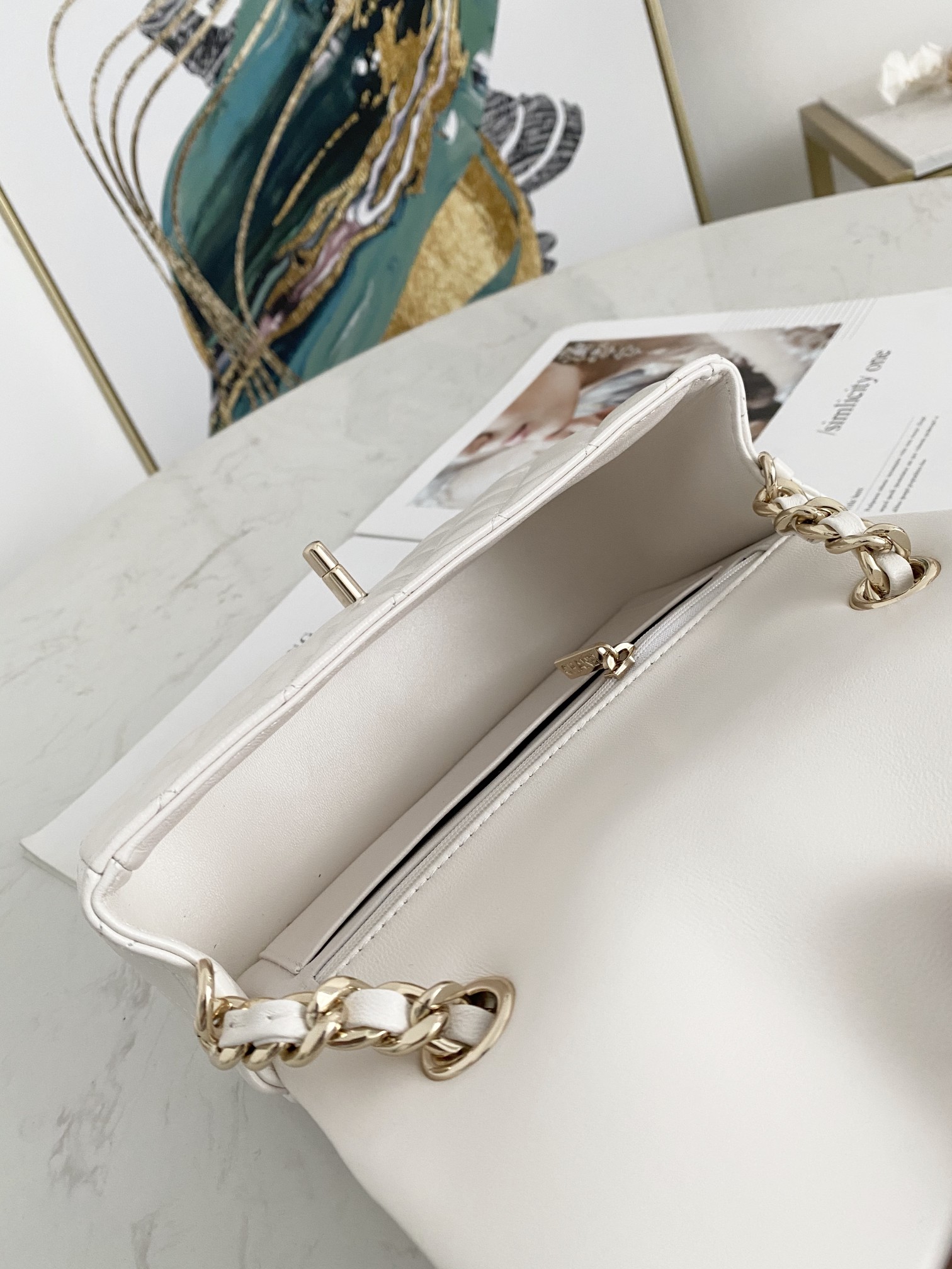 Bagsaaa Ch**el Charm Flap Bag White - 20cm