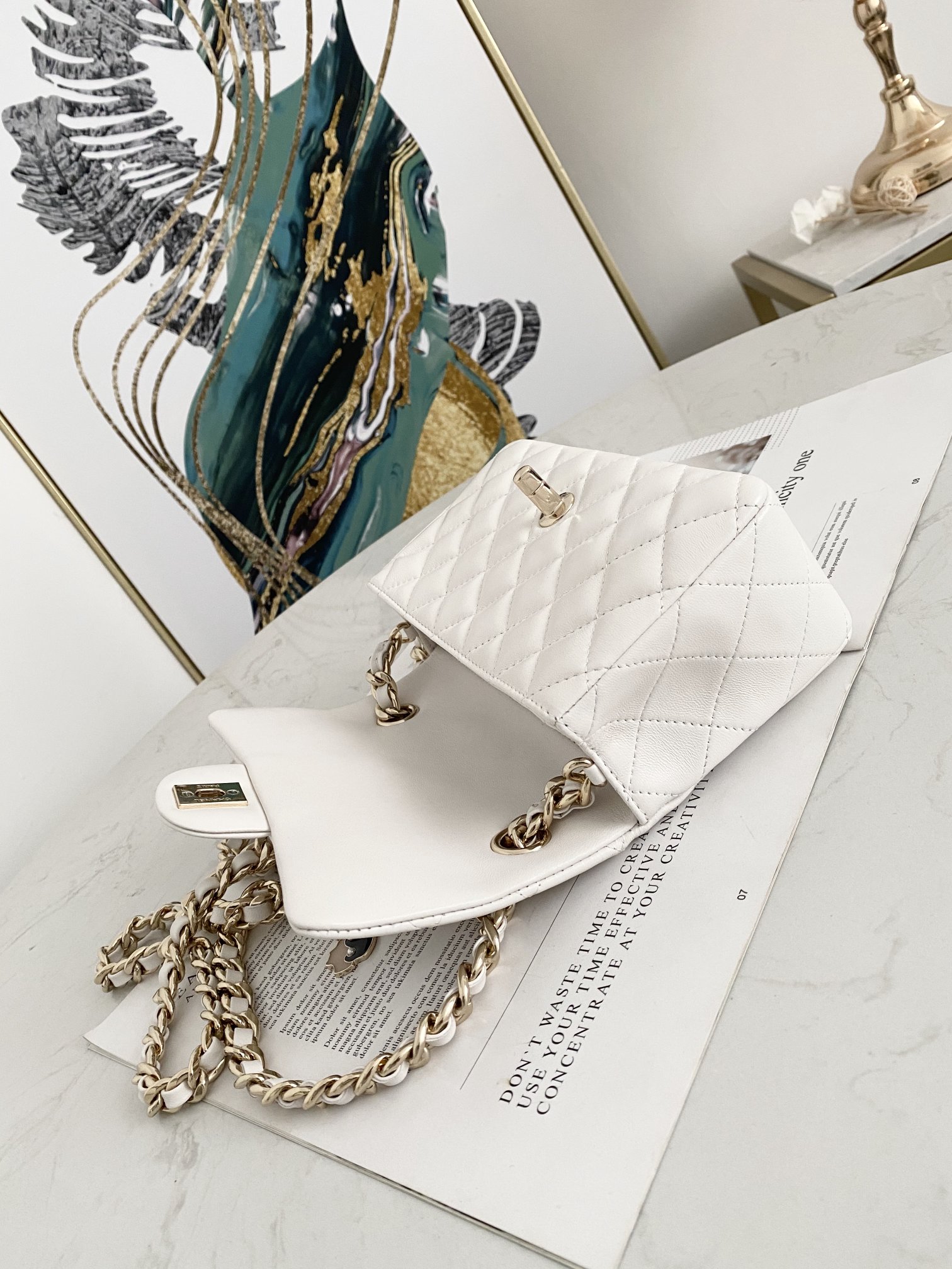 Bagsaaa Ch**el Charm Flap Bag White - 20cm