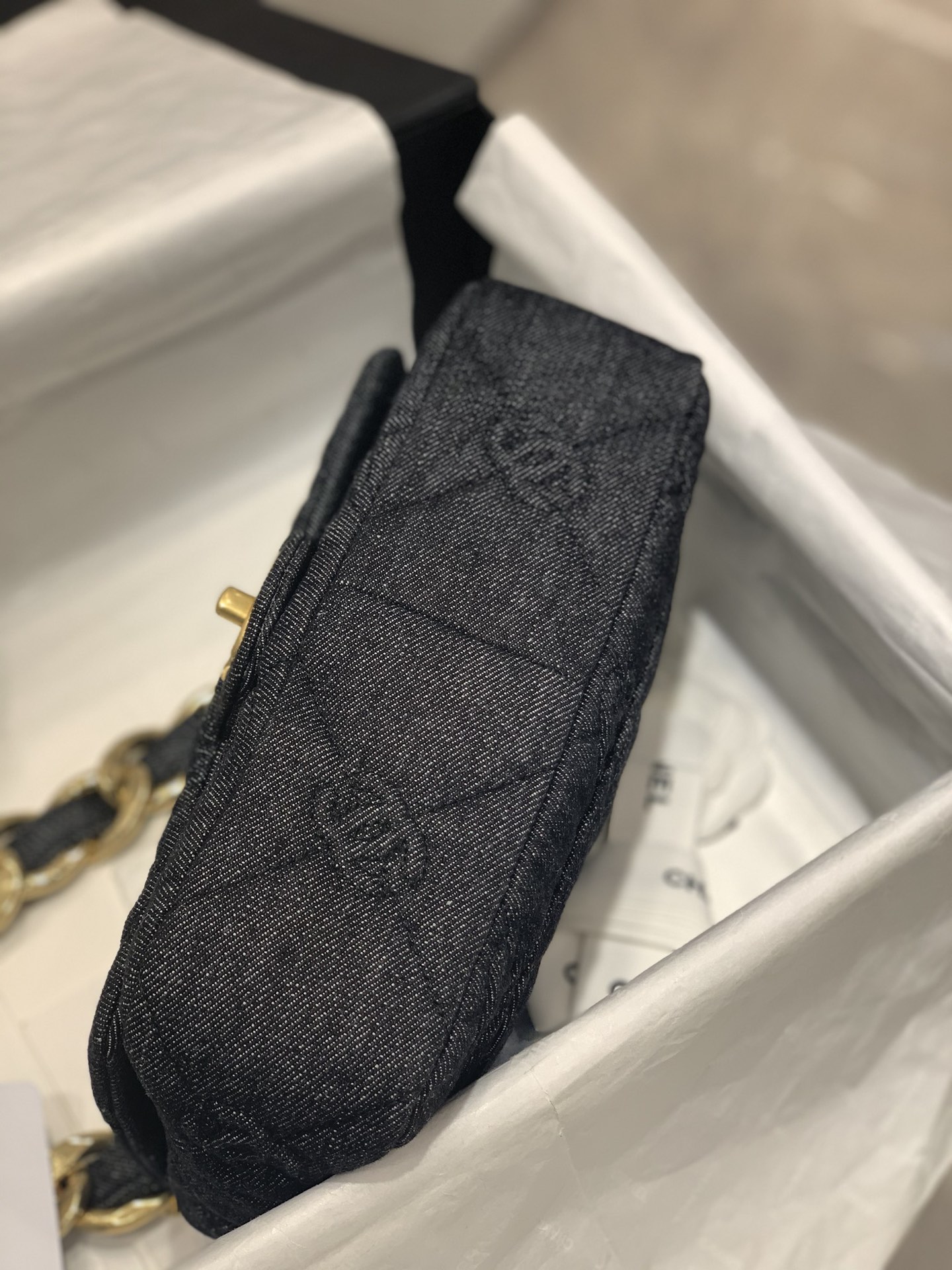 Bagsaaa Ch**el 22S Black Denim Quilted CC Flap Bag - 25×14×6cm