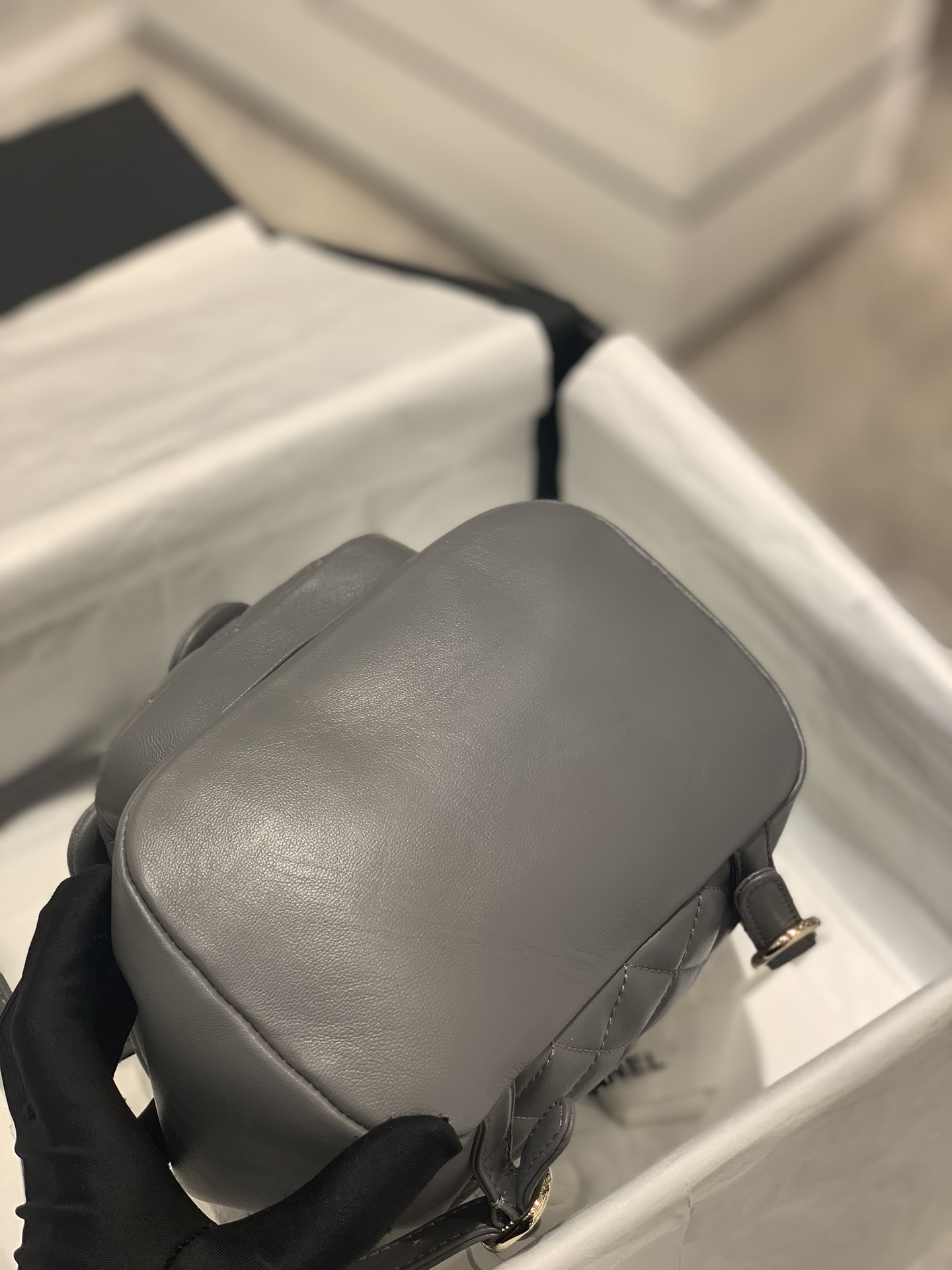 Bagsaaa Ch**el Duma Backpack Grey Lambskin - 18x18x12cm