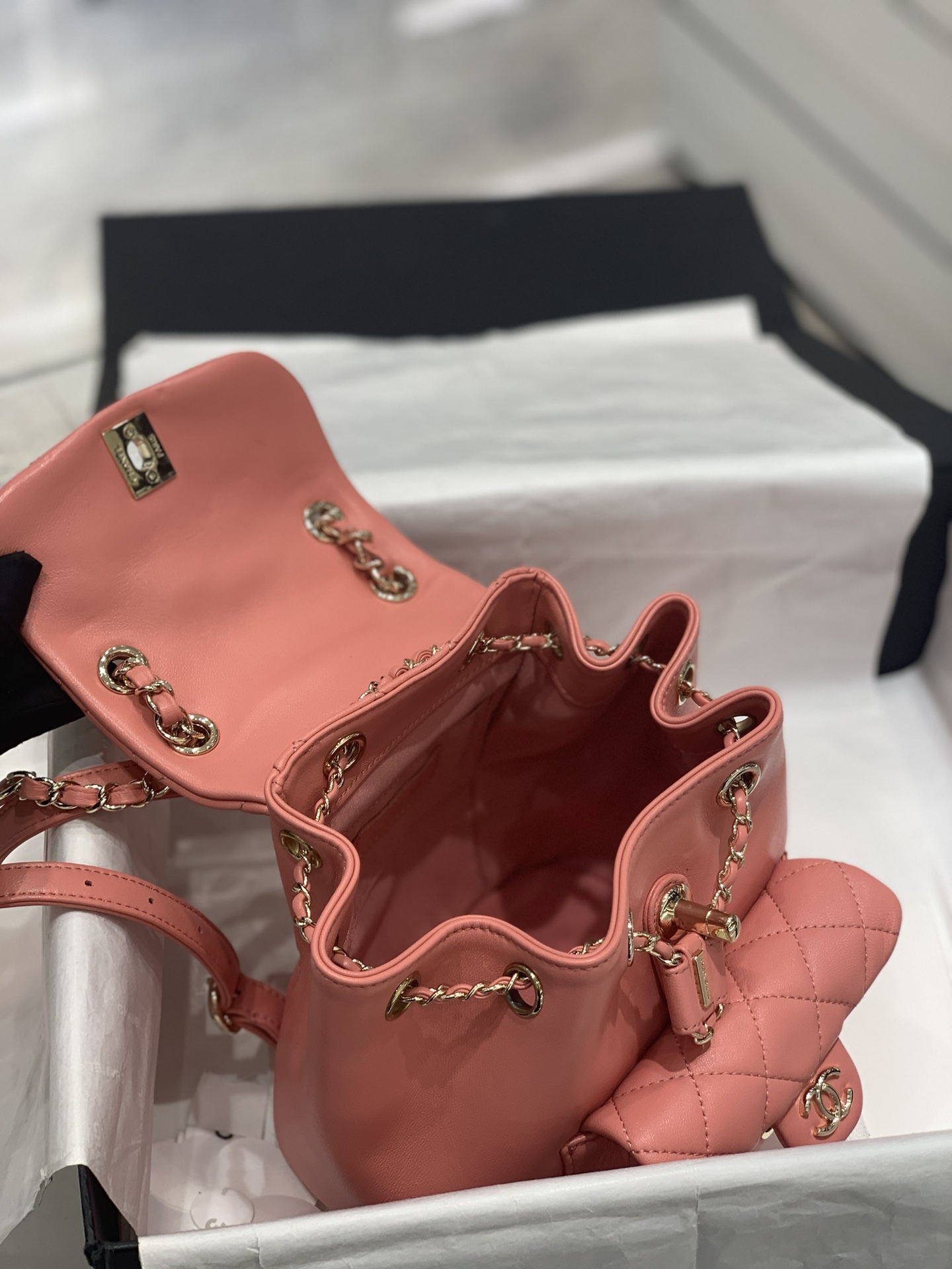 Bagsaaa Ch**el Duma Backpack Pink Lambskin - 18x18x12cm