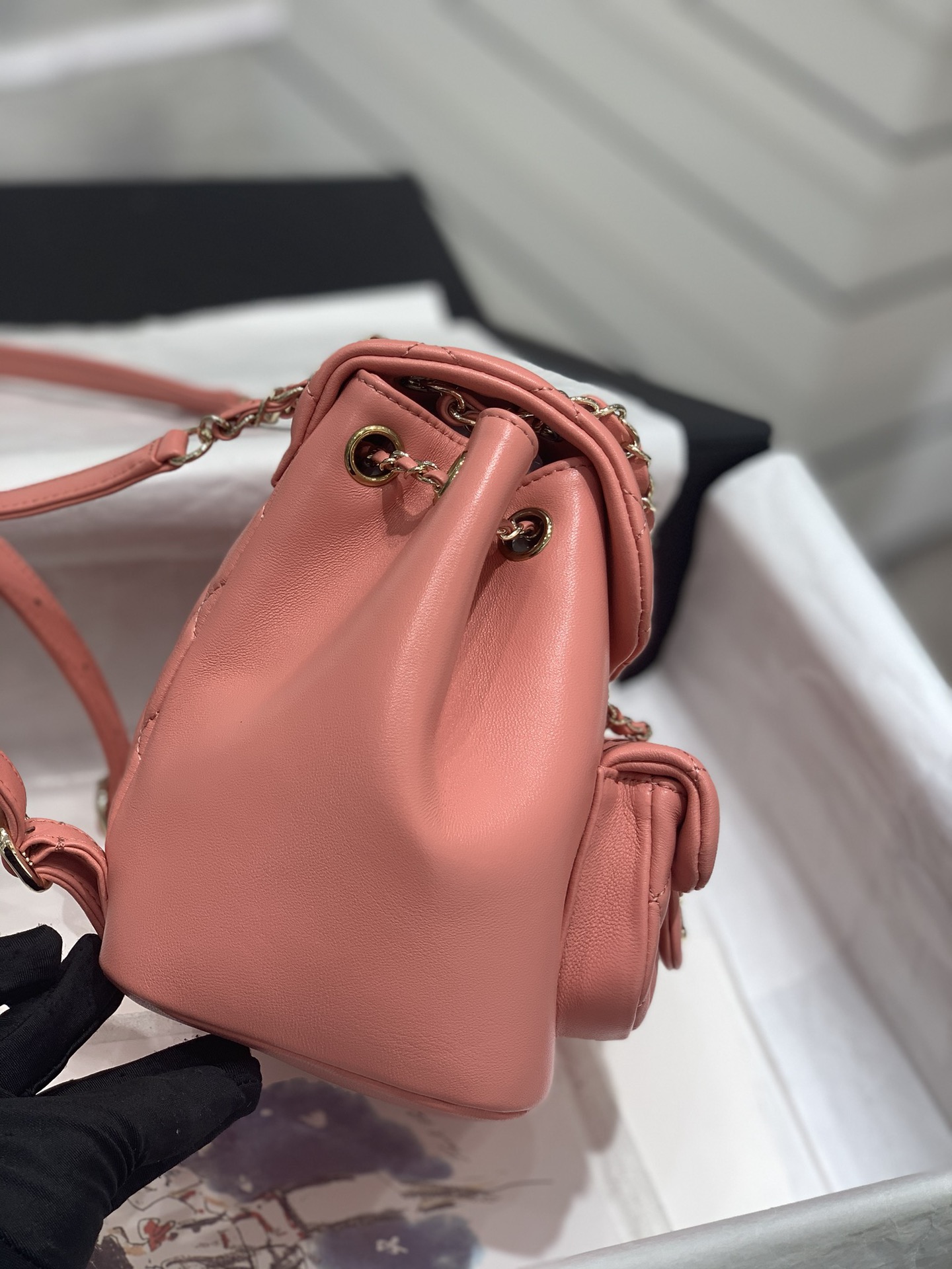 Bagsaaa Ch**el Duma Backpack Pink Lambskin - 18x18x12cm