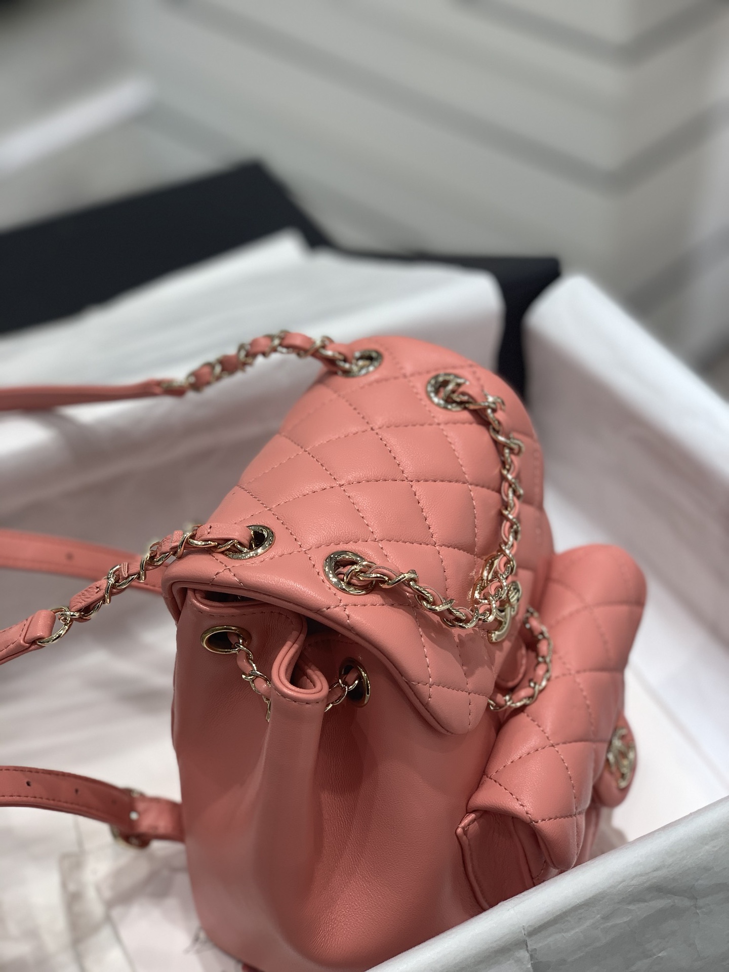 Bagsaaa Ch**el Duma Backpack Pink Lambskin - 18x18x12cm