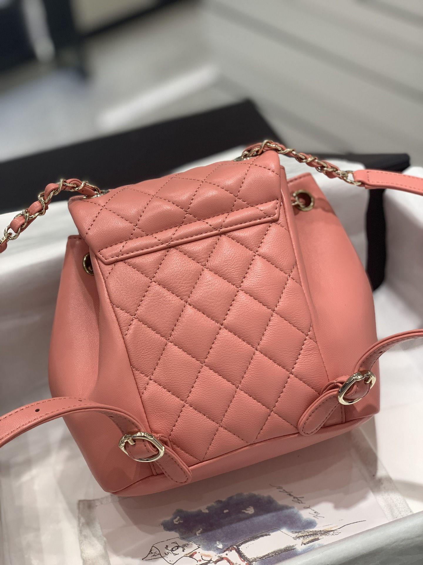 Bagsaaa Ch**el Duma Backpack Pink Lambskin - 18x18x12cm
