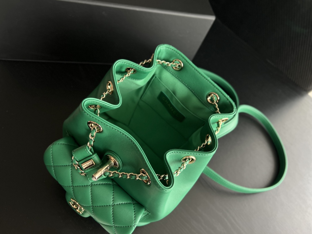 Bagsaaa Ch**el Duma Backpack Green Lambskin - 18x18x12cm