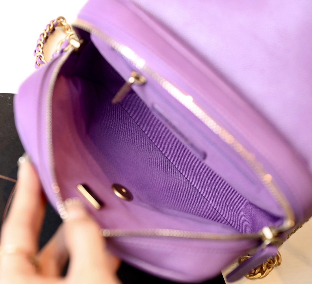 Bagsaaa Ch**el Ado Grained Calfskin Backpack Purple Gold - 20x19x8cm