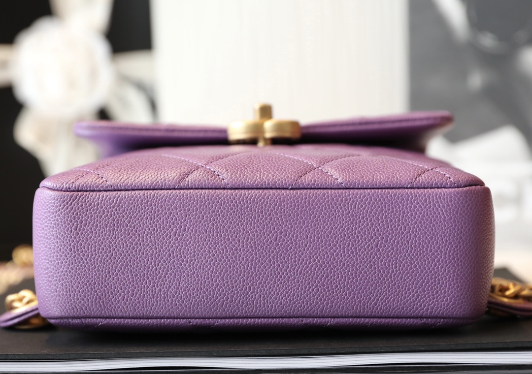 Bagsaaa Ch**el Ado Grained Calfskin Backpack Purple Gold - 20x19x8cm