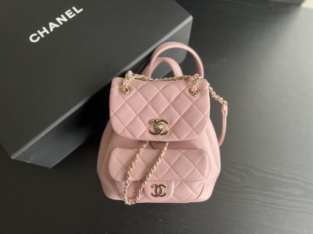 Bagsaaa Ch**el Duma Backpack Light Pink Lambskin - 18x18x12cm