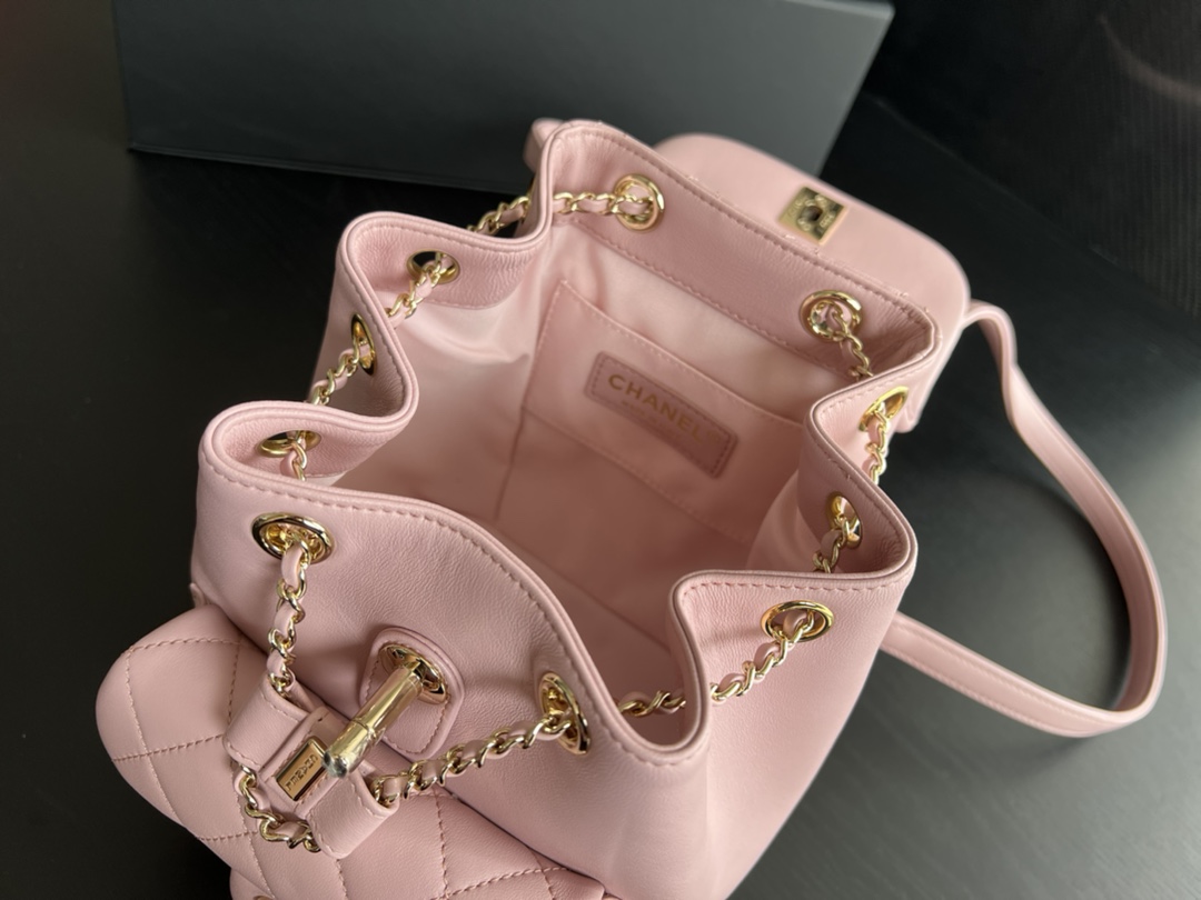 Bagsaaa Ch**el Duma Backpack Light Pink Lambskin - 18x18x12cm