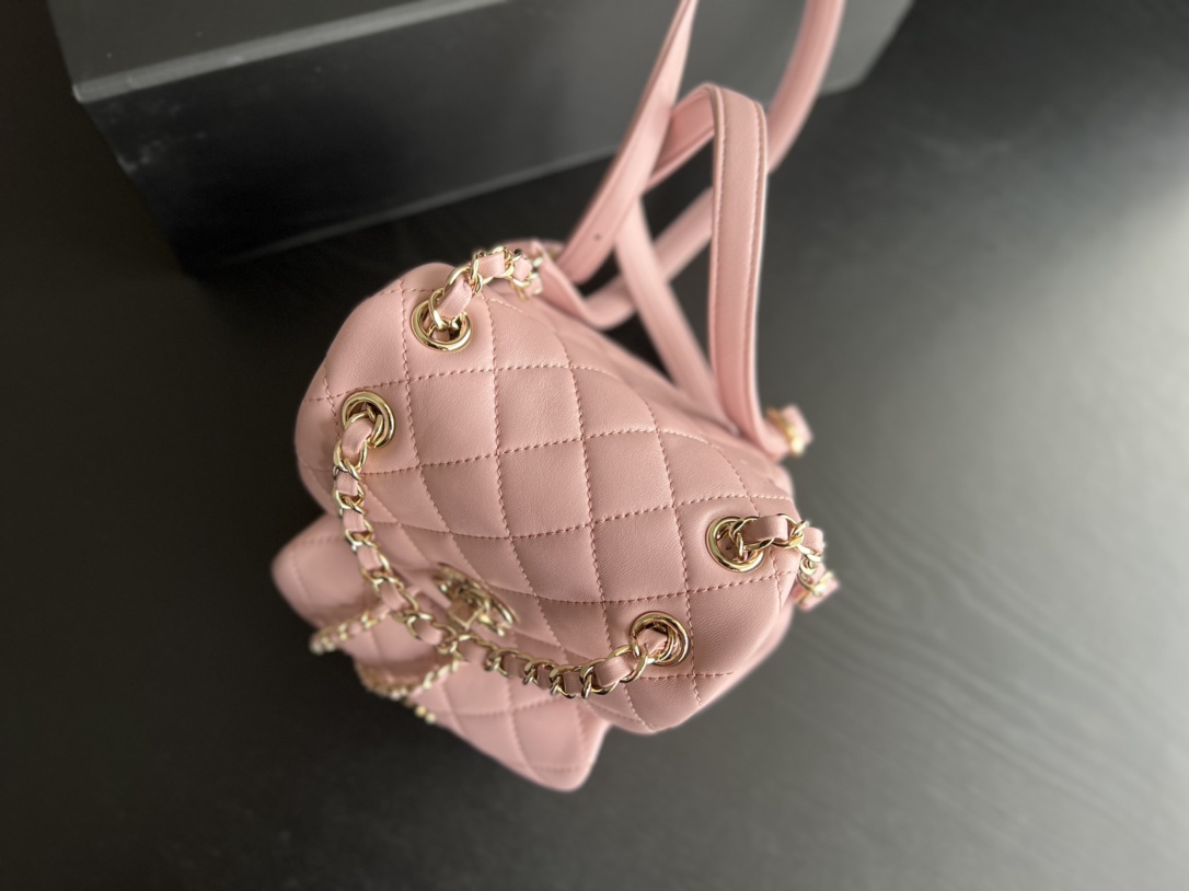 Bagsaaa Ch**el Duma Backpack Light Pink Lambskin - 18x18x12cm