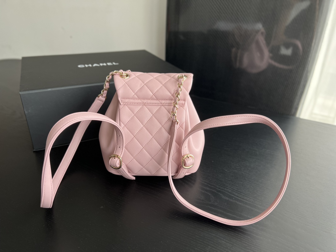 Bagsaaa Ch**el Duma Backpack Light Pink Lambskin - 18x18x12cm