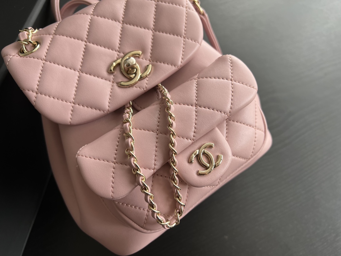 Bagsaaa Ch**el Duma Backpack Light Pink Lambskin - 18x18x12cm