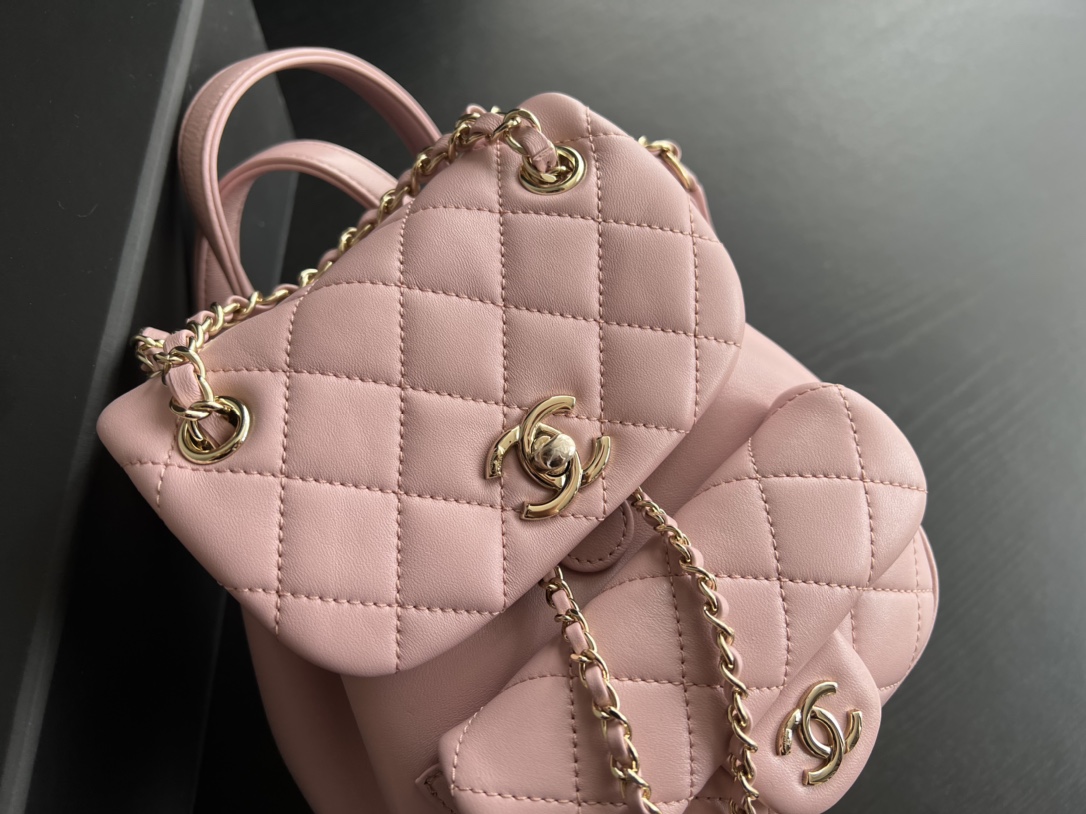 Bagsaaa Ch**el Duma Backpack Light Pink Lambskin - 18x18x12cm