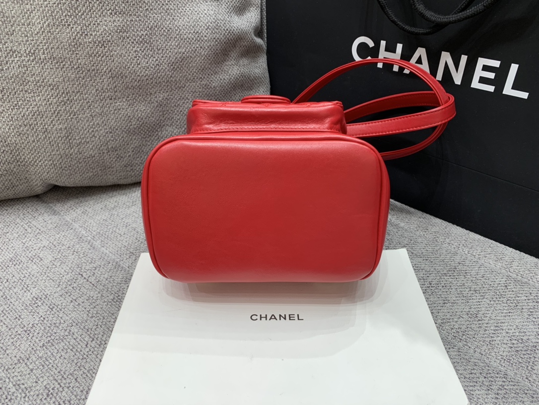 Bagsaaa Ch**el Duma Backpack Red Lambskin - 18x18x12cm
