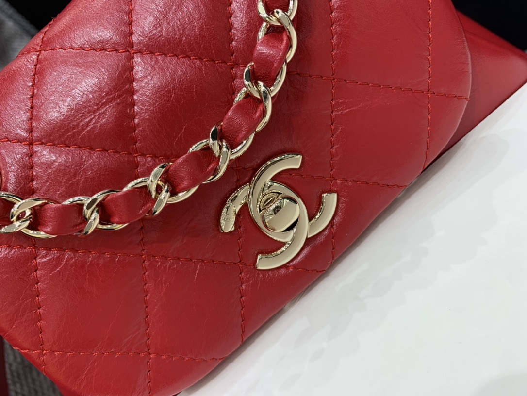 Bagsaaa Ch**el Duma Backpack Red Lambskin - 18x18x12cm