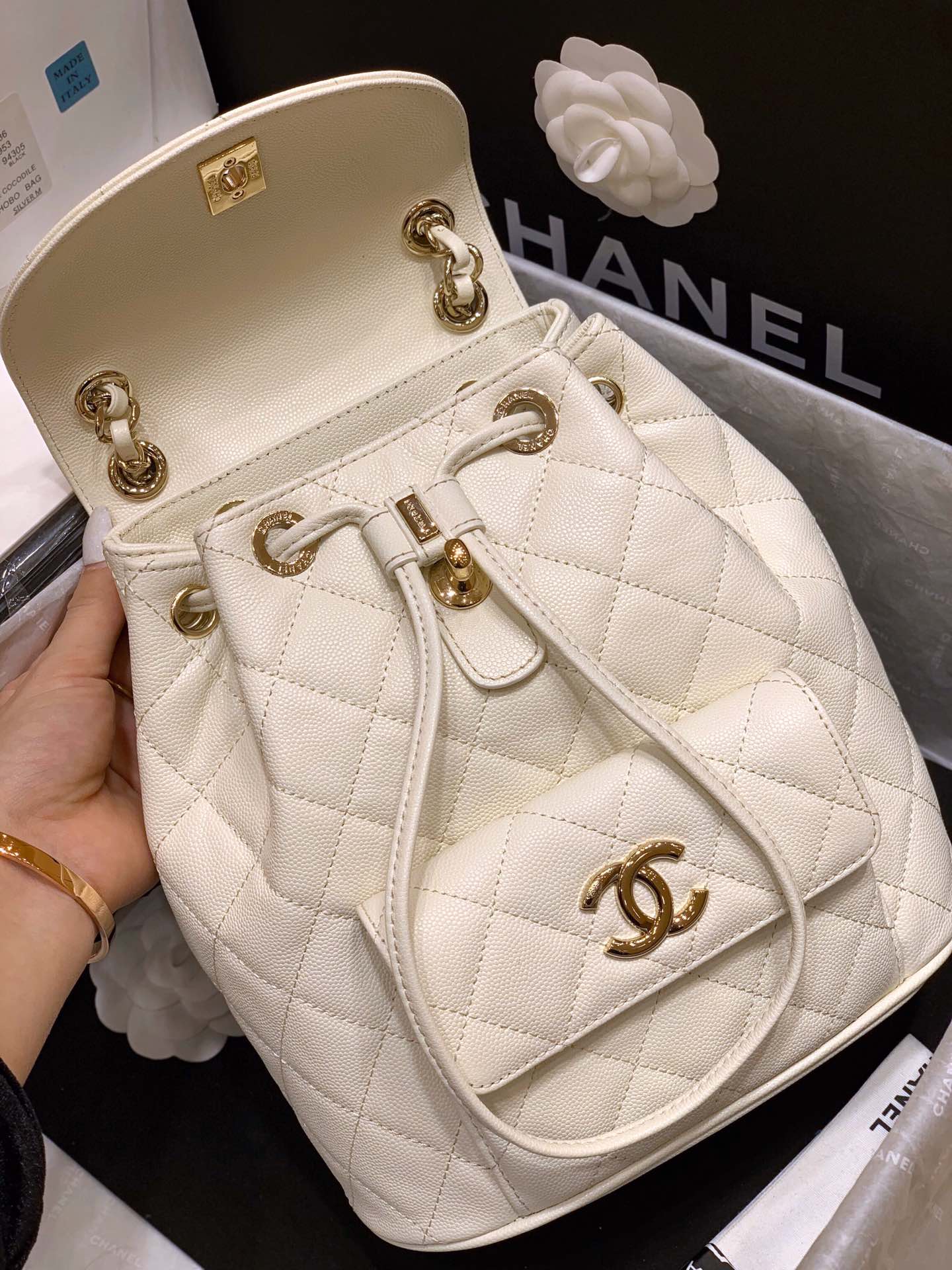 Bagsaaa Ch**el AS1371 Duma Backpack White - 21.5 x 24 x 12 cm