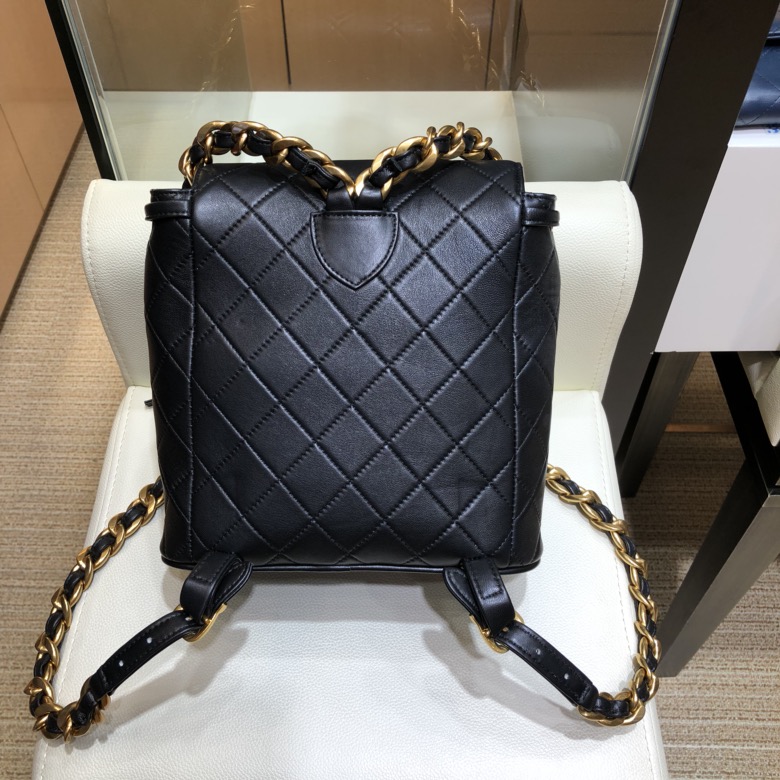Bagsaaa Ch**el Duma Backpack QUILTED LAMBSKIN Black - 25x21x10cm