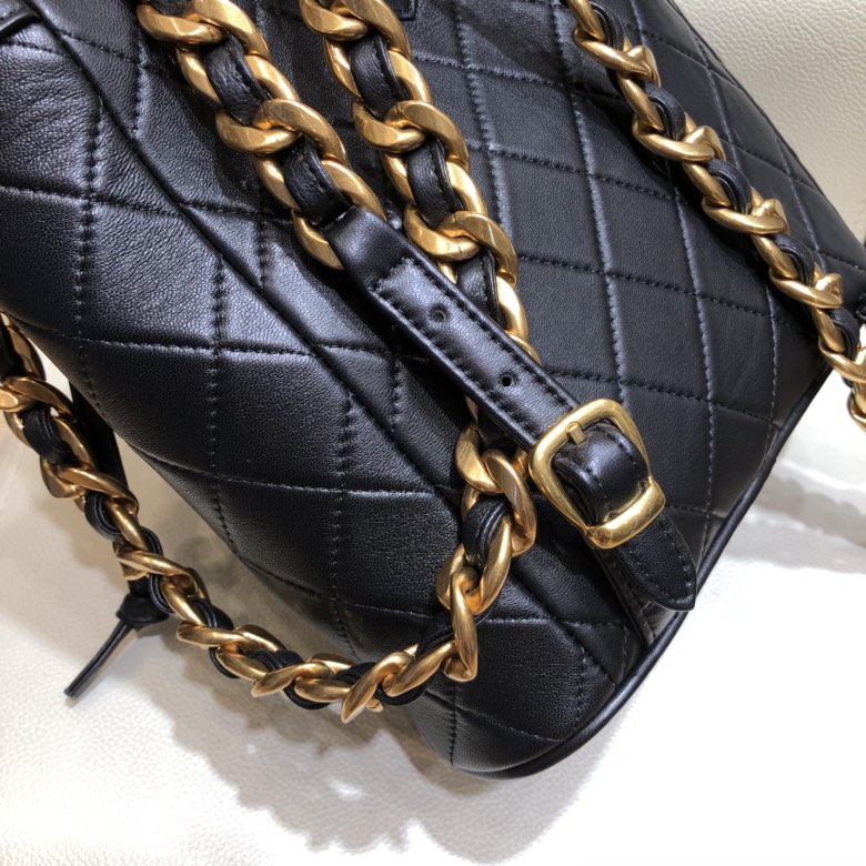 Bagsaaa Ch**el Duma Backpack QUILTED LAMBSKIN Black - 25x21x10cm