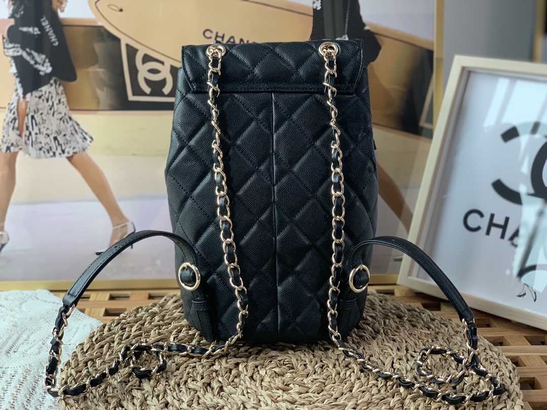 Bagsaaa Ch**el 22S Backpack in Black Caviar - 16 x 26 x 15 cm